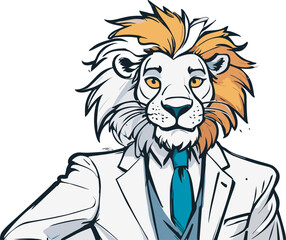 Lion carton character with formal dress vector image. Illustration of cute lion design graphic on the white background