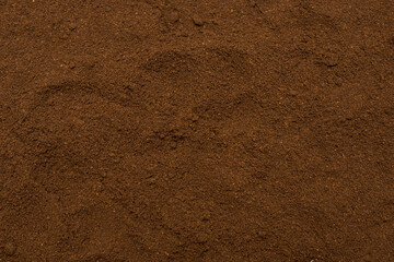 Coffee grind texture background , banner, closeup, ground coffee pattern