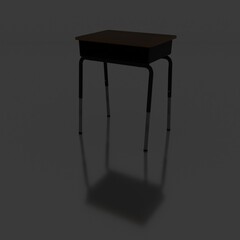 3d rendering school table isolated on white background in darkroom.