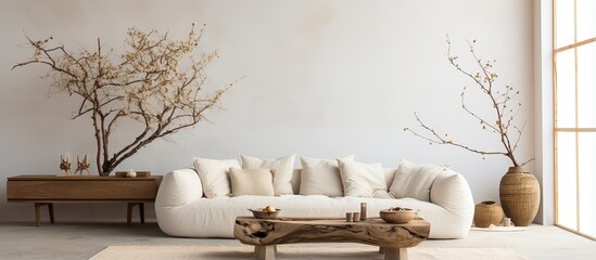 Minimal living room with organic cotton - obrazy, fototapety, plakaty