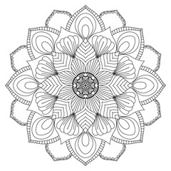 petal flower mandala pattern, for coloring book, henna decoration, tattoo, painting
