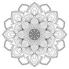 petal flower mandala pattern, for coloring book, henna decoration, tattoo, painting