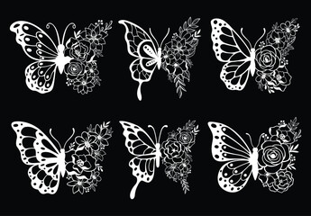 Set of decoration line art butterflies