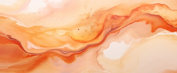 Abstract fluid art painting in alcohol ink technique. Flowing translucent paint warm hues. Background similar to the landscape of movement sands. Designed for wall art, postcard or poster, cover