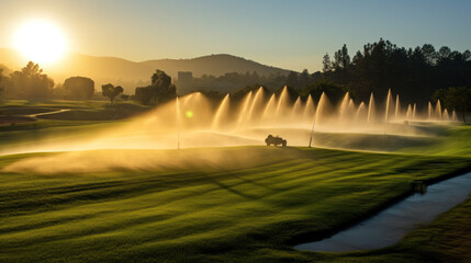 Golf course in maintenance, Watering The Golf Course, Sprinkler