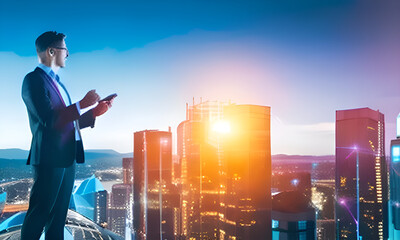 business person in front of building