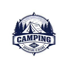 Camping Outdoor Adventure Template. Tent Camp Vector illustration.