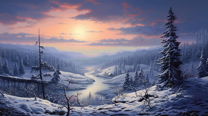 winter landscape - obrazy, fototapety, plakaty