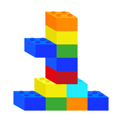 Fototapeta premium One built from colorful plastic building blocks. 1 from plastic constructor. Vector illustration. EPS 10.