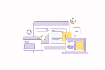 Content management software, website and blog content editing and publishing technology software application, no code web content management conceptual vector illustration.