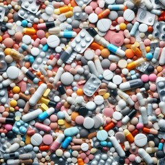 medical background image of hundreds of pills tablets and capsules