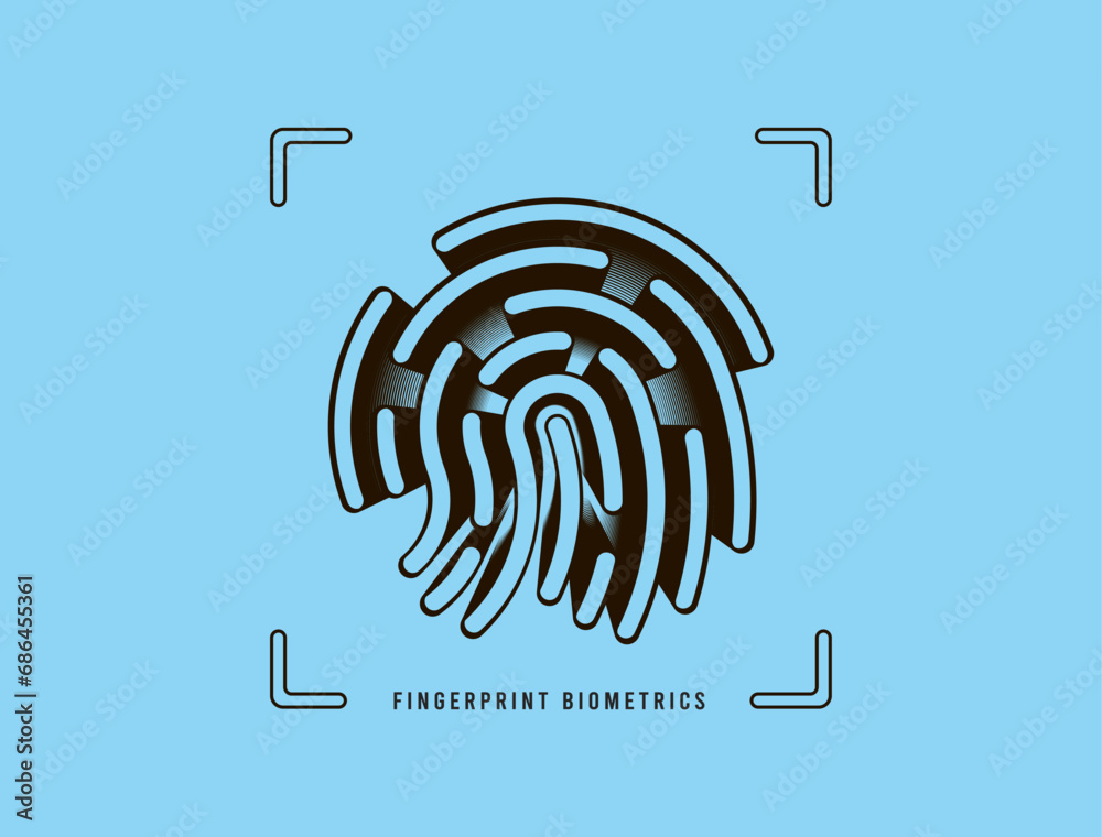 Poster fingerprint biometrics authentication icon concept. passwordless fingerprint identity method without
