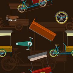 Editable Mobile Food Bike Shop Vector Illustration Seamless Pattern With Dark Background for Vehicle or Food and Drink Business