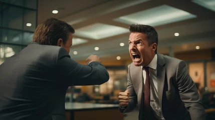 Fotobehang Boss yelling and firing employee in the workplace. Concept of Workplace Tension, Professional Challenges, and Unpleasant Employment Realities. © Lila Patel