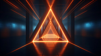 Dark concrete hallway with neon flashing lights to light up the darkness, neon lights, lasers, background, wallpaper, presentation