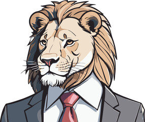 Lion carton character with formal dress vector image. Illustration of cute lion design graphic on the white background