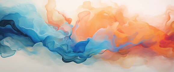 Beautiful abstraction of liquid paints in slow blending flow mixing together gently - obrazy, fototapety, plakaty