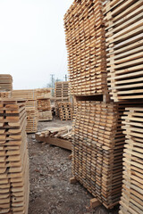 Wooden pallets. Pallets for transportation of building materials. Pallets made of wood.