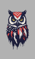 artwork design of owl flag american vector design