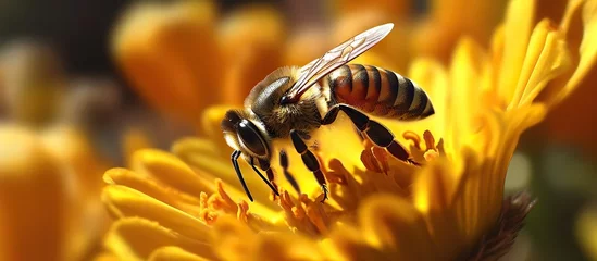 Foto op Aluminium Bee on a yellow flower, macro photography of bee on yellow flower © ismodin