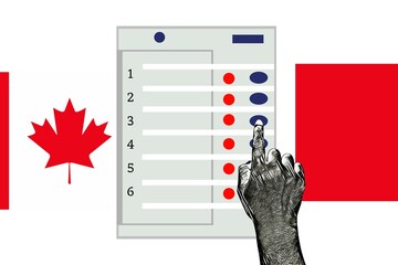 Voting machine with Canada flag - obrazy, fototapety, plakaty