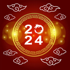 happy chinese new year 2024 with cloud line elements