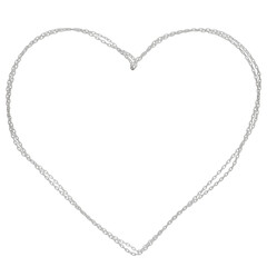 Experience the sophistication of a heart shape crafted from intertwining silver chains in this 3D illustration, presented in PNG format with a transparent background.