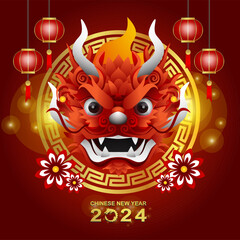 happy chinese new year 2024 with floral lunar elements