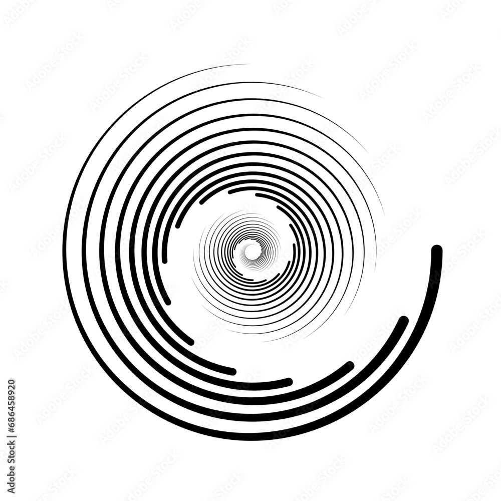 Aufkleber spiral lines element. radial spinning stripes texture. black circle swirl shape. abstract geometric 