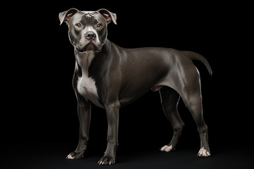 Pitbull dog left side view portrait. Adorable canine studio photography.