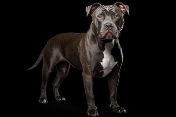 Pitbull dog right side view portrait. Adorable canine studio photography.
