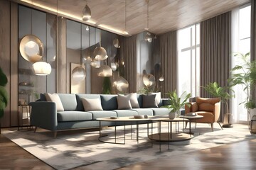 Obraz na płótnie Canvas 3d rendering footage contemporary interior design of the living room