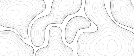 Abstract dotted line background. Topographic contour map concept. Black and white terrain dashed outline pattern. Geographic design template wallpaper for poster, banner, print. Vector illustration - obrazy, fototapety, plakaty
