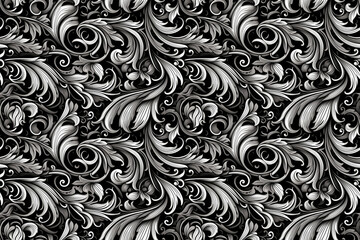 Baroque Scrolls Ink Pattern: Elaborate baroque scrollwork with fine lines and detailed flourishes