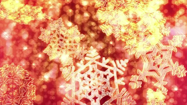 Christmas snowflakes loop with sparkly defocused background. Red.