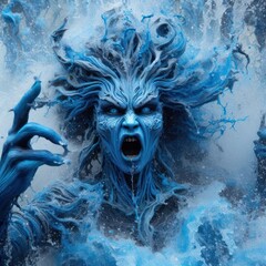 enraged female fantasy water elemental demon or goddess - obrazy, fototapety, plakaty