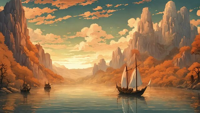 they sailed down River Acheron, Charon ferrymans boat creaked groaned beneath them. waters were unnaturally calm, thick with sense unease. distance, gates Hades kingdom 2d animation