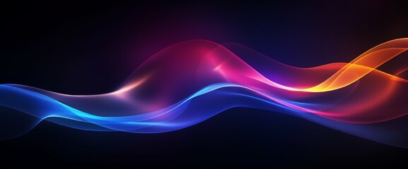 Blur glowing lines. Neon abstract background. Futuristic radiance. Defocused luminous navy blue color curve streak light flare motion on dark black