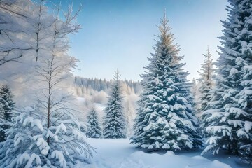 Obraz premium snow covered pine trees Generated Ai