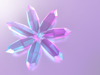 幻想的な光に照らされたクリスタルガラスの結晶の花の3Dイラスト