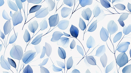 seamless pattern of watercolor eucalyptus true blue branches