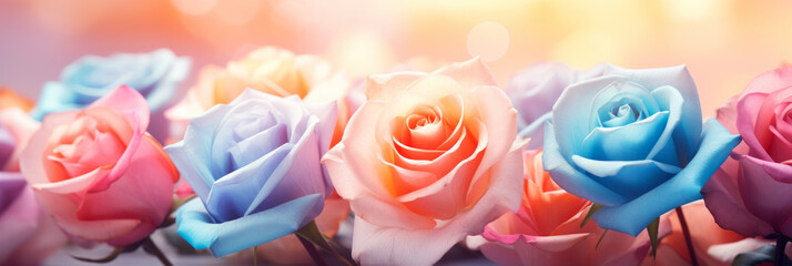 Sweet Color Roses in Pastel Tone with Soft Blurred Background
