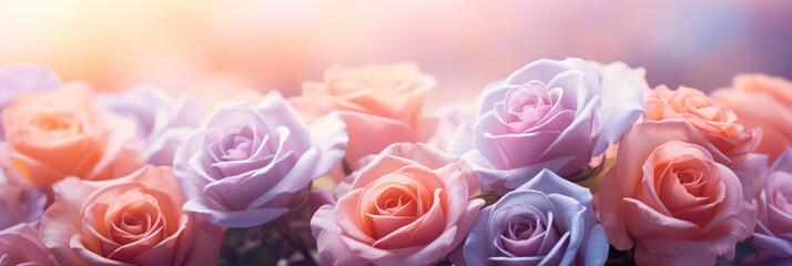 Sunlit Pastel-Toned Roses on Blurred Background