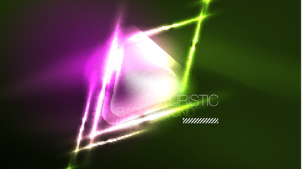 Digital Neon Abstract Background, Triangles And Lights Geometric Design Template