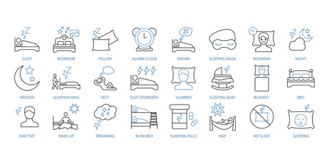 Sleep icons set. Set of editable stroke icons.Vector set of Sleep