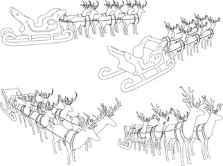 Obraz premium Vector sketch illustration design of Santa's sleigh drawn by snow reindeer on Christmas day