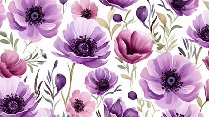 seamless pattern. hand drawn watercolor poppy flower on white background