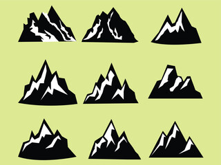 9 Set of mountain shapes isolated on white background Vector illustration.