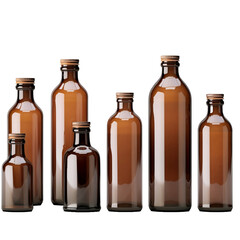 Empty brown glass medical bottles isolated on transparent background