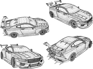 Fototapeta premium Vector sketch illustration of a fully modified racing sports car design
